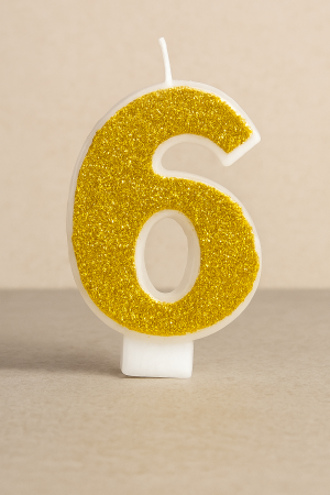 Свещ за торта - цифра 6 - златиста - брокат