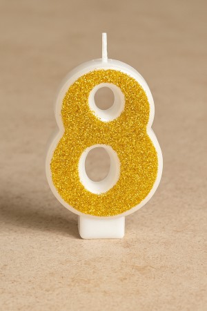 Свещ за торта - цифра 8 - златиста - брокат