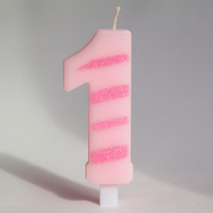 Свещ за торта - цифра 1 - розово райе