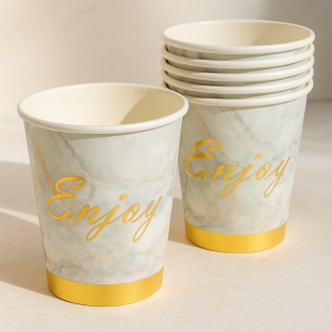Парти чаши - златисти - мрамор - картонени - 270 мл. - 6 бр.