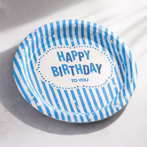 Парти чинии - синьо райе - картонени - 18 см. - 6 бр.