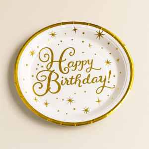 Парти чинии - Happy Birthday - картонени - 23 см. - 6 бр.