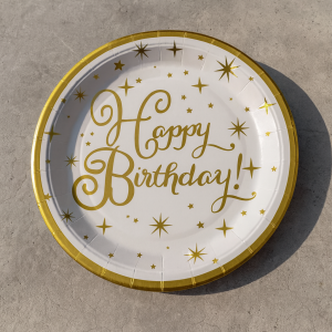 Парти чинии - Happy Birthday - картонени - 18 см. - 6 бр.
