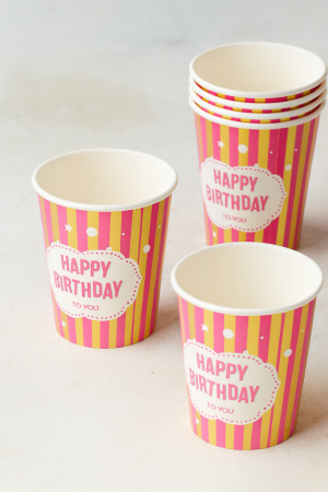 Парти чаши - райе - картонени - 270 мл. - 6 бр.