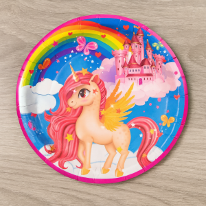 Парти чинии - еднорог - картонени - 23 см. - 10 бр.