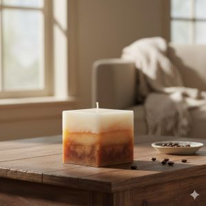 Декоративна свещ слонова кост / кафе - квадратна