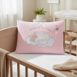 Бебешка възглавница - розова - мече - 38 х 28 см.