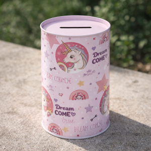 Детска метална касичка Еднорог, Многоцветна, 8 x 12,5 см.