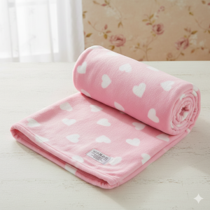 Покривка за бебешко легло - розова - сърца - 75 х 100 см.