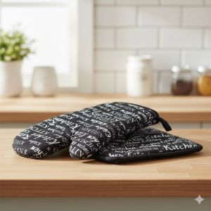 Кухненска ръкавица с надпис и ръкахватка - Черен - 17 x 27 см.