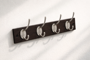 Дървена закачалка за стена с 8 куки - Кафява - 34.5 x 1.2 x 7 см.