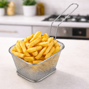 Кошничка с дръжка за пържени картофи - Неръждаема - 10 × 9 × 6 см.