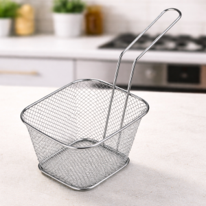 Кошничка с дръжка за пържени картофи - Неръждаема - 10 × 9 × 6 см.