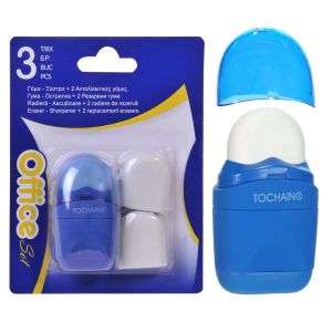 Гума за молив + острилка - синя