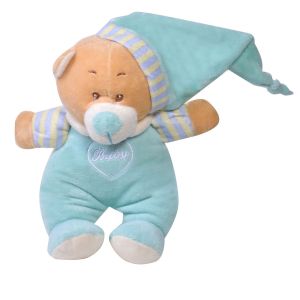 Плюшена дрънкалка - мече - синьо