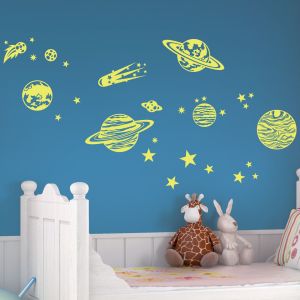 Фосфоресциращи 3D стикери за стена - звезди и планети
